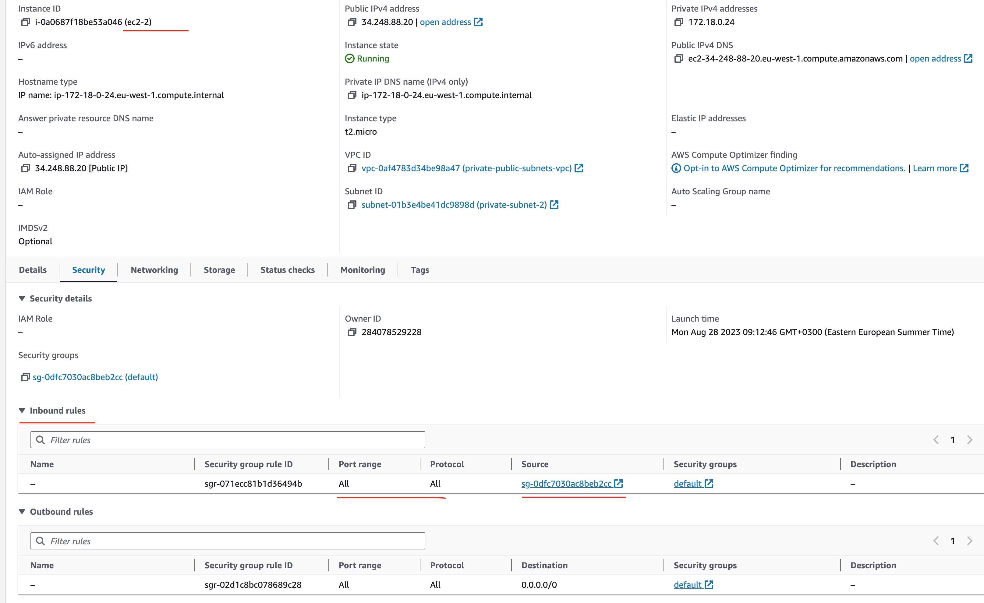 EC2 2 Machine Security Tab Details