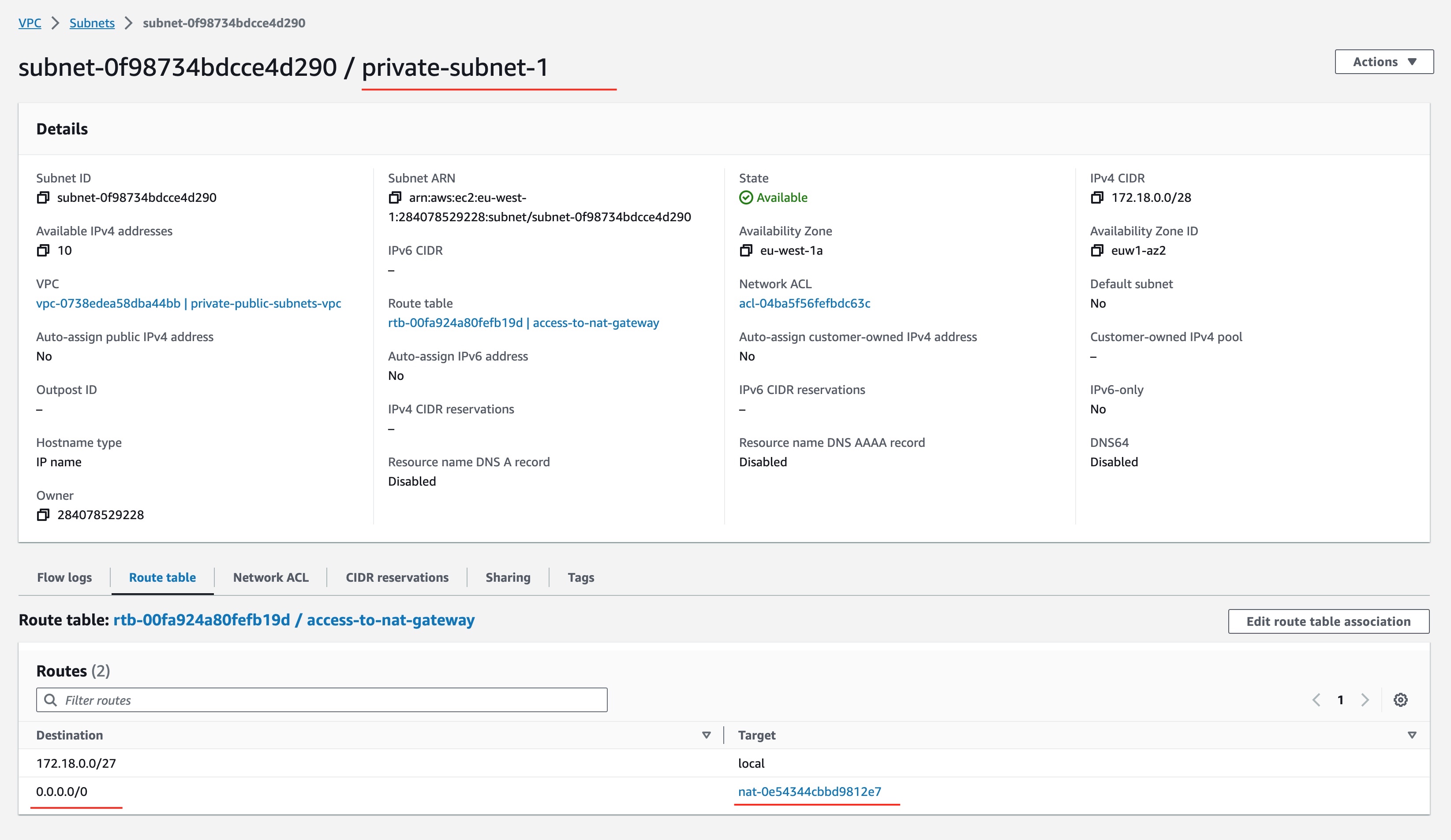 Private Subnet 1 Routes